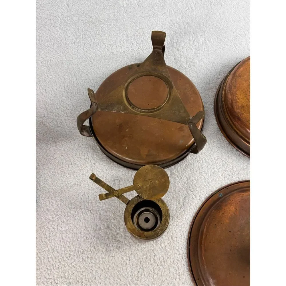 Vintage Copper and Brass Chafing Dish - Metal Stand/Wooden Handle